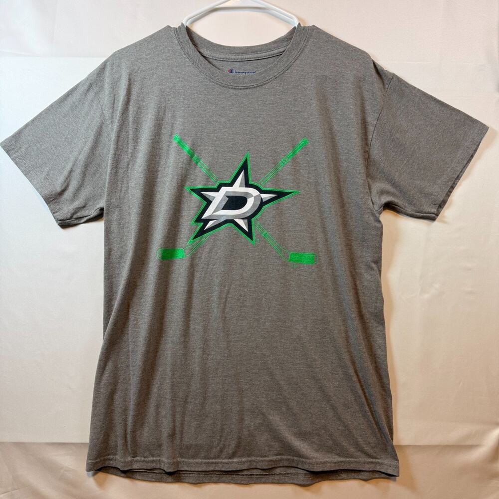Champion Dallas Stars NHL Logo T Shirt Gray Mens Size Medium